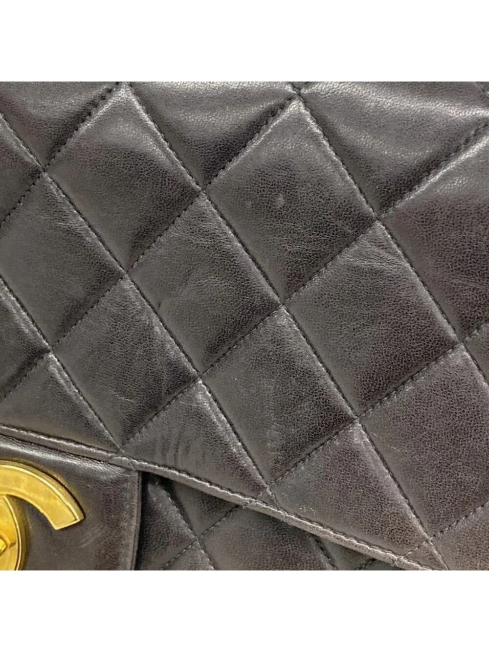 Chanel Shoulder Bag Maxi Quilted Lambskin Black Gold